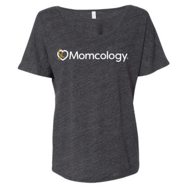 Momcology Heart Logo with Glitter Gold Ribbon - Charcoal