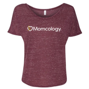 Momcology Heart Logo with Glitter Gold Ribbon - Maroon